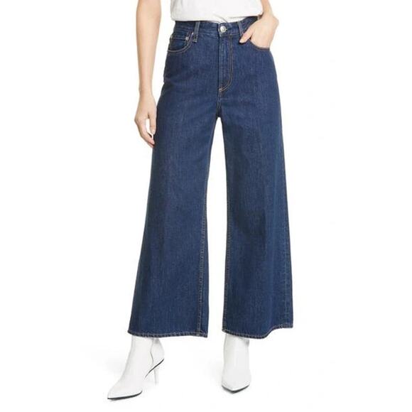 Rag & Bone Ruth Super High Waist Crop Wide Leg Jeans In Blue Cote Dazu Size 26 - Picture 1 of 10